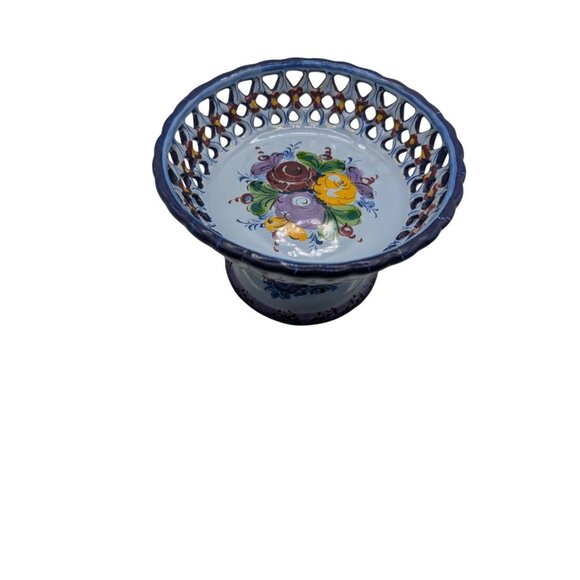 Handpainted Portugal Pottery Open Candy/Footed Compote/Footed Bowl READ - Picture 4 of 16